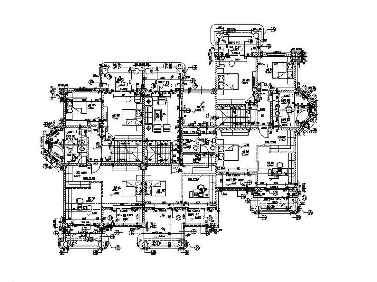 [成都]简欧风格三错接三层联排别墅施工图-平面_t3-Model