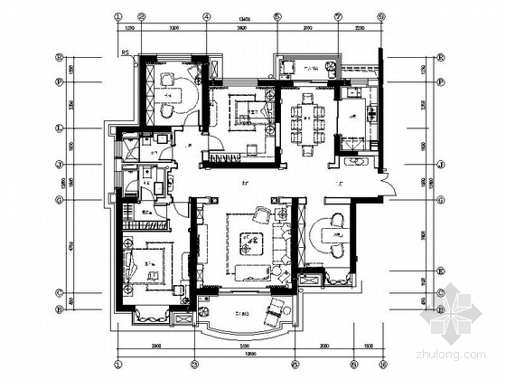 118平米装修样板间资料下载-[上海]奢华法式风格151平米三居室样板间室内装修施工图（含效果图）