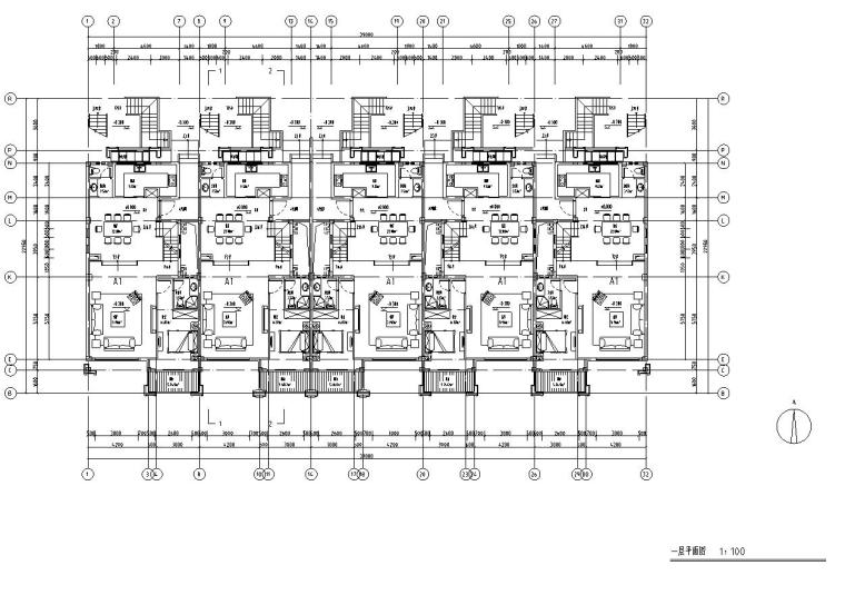 [山东]临沂北城新区新中式风格居住区建筑施工图设计-一层平面图