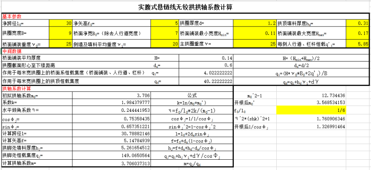 对数平均温差修正系数资料下载-实腹式无铰拱拱轴系数自动计算