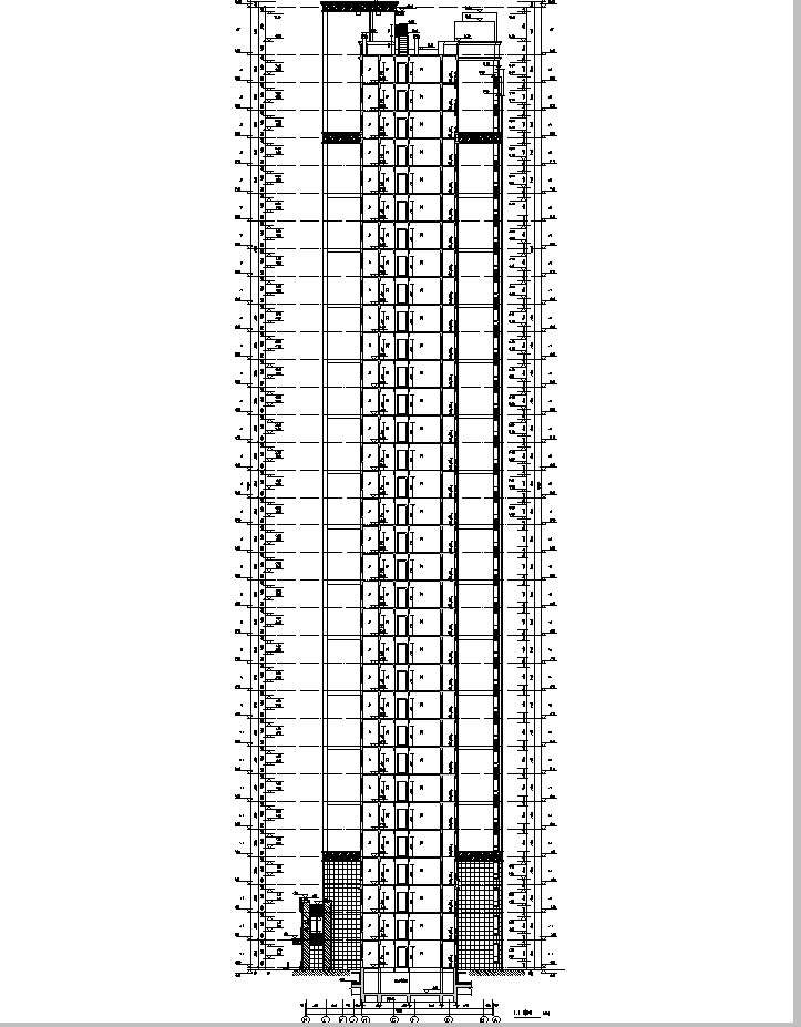 [安徽]10栋全专业高层塔式住宅及商业施工图（含车库人防设计)-10栋全专业高层塔式住宅及商业建筑剖面图