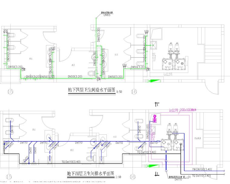 某地铁站给排水施工图（含6张详细设计说明）-站台层卫生间大样图（一）