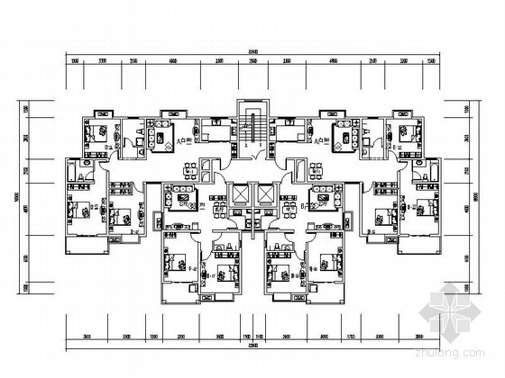 四室两厅单元平面图资料下载-塔式高层一梯四户户型平面图（120\70、105\90）