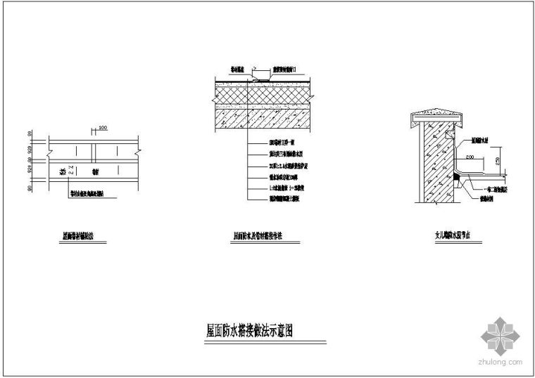 屋面防水构造设计节点资料下载-某屋面防水搭接做法示意节点构造详图