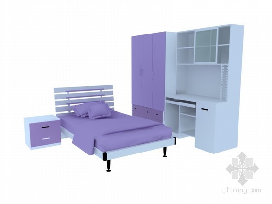 室内儿童家具su模型资料下载-紫色儿童家具3D模型下载
