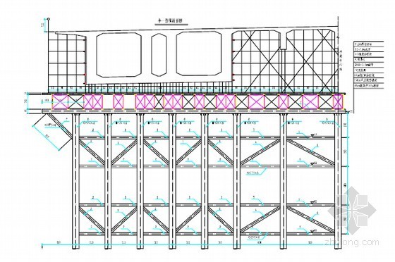[广西]54.5m宽矮塔斜拉桥三向预应力单箱三室主梁悬臂支架现浇施工方案103页-支架构造图 