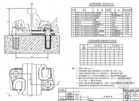 [湖南]地铁轨道工程设计图纸119张（轨道轨枕扣件）-单趾弹条扣件设计图 