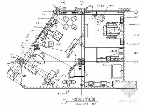酒店客房套房设计图cad资料下载-[深圳]精装酒店客房BI型套房室内施工图