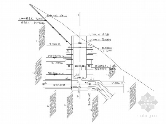 [四川]水电站工程施工图(压力管道 调压井 首部枢纽)-调压井剖面施工图 