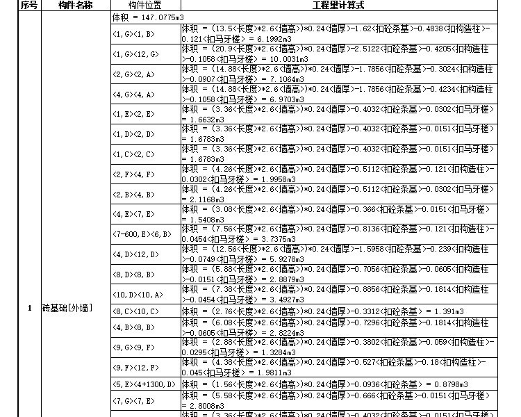 六层框架结构住宅楼施工图预算（含图纸）-工程量计算式