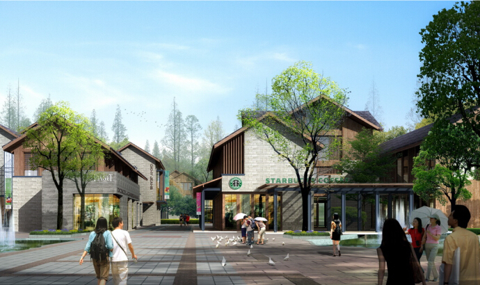 [浙江]龙泉青瓷小镇城市设计（生态）-青瓷小镇城市设计——商业风情街效果图