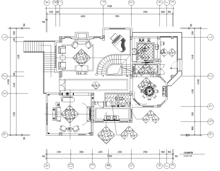 [福建]居住主题三层别墅施工图及效果图-一层立面索引图