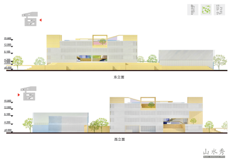[上海]青浦菜场中学幼儿园概念设计方案文本-立面图