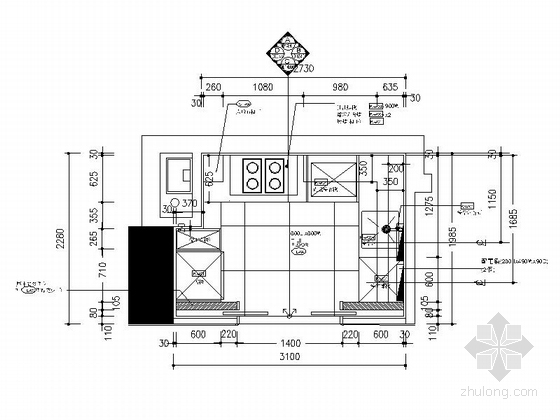 [上海]loft风格108平公寓室内装修施工图厨房立面图