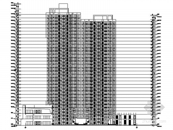 [西安]现代高层住宅带底商建筑施工图-现代高层住宅带底商立面图