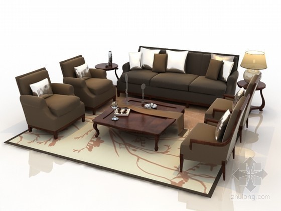 新中式沙发椅子组合3d模型资料下载-欧式沙发组合3d模型下载