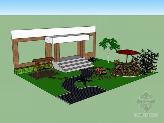 sketchup别墅模型设计资料下载-别墅庭院绿化设计sketchup模型下载