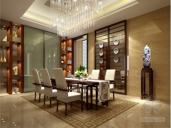 [北京]独立住宅浓郁中式风格双层别墅装修图（含方案）-餐厅效果图