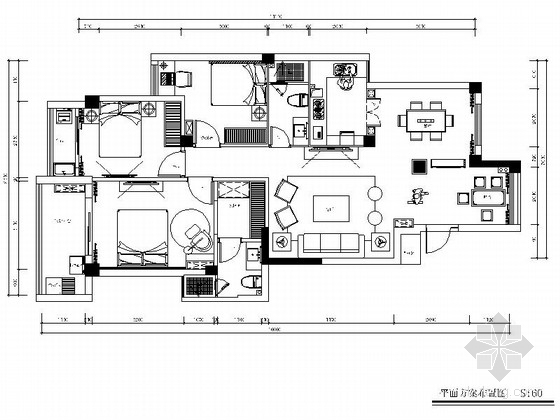 三居室设计室内装修施工图资料下载-[泰州]紧凑三居室室内装修图