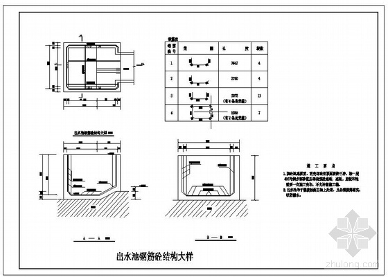 污水提升泵站出水压力井资料下载-某泵站出水池节点详图