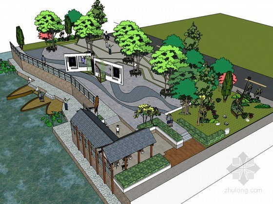 美国奥斯汀湖边住宅资料下载-湖边广场SketchUp模型下载