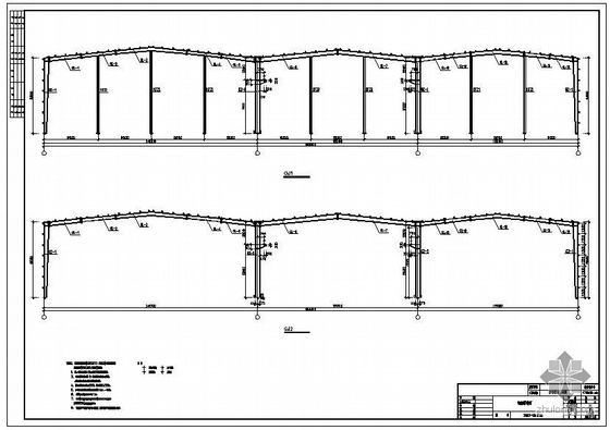 三连跨钢结构厂房图纸资料下载-[湖北]三连跨门式刚架厂房结构设计图