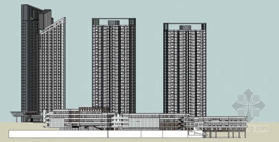 唐代风格商业楼su模型资料下载-现代风格酒店及公寓楼建筑SketchUp模型