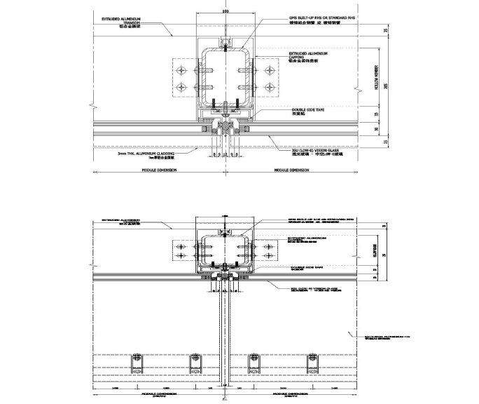 [鲁班奖工程]框架-核心筒结构幕墙工程施工方案（246页，图文丰富）-构件式玻璃幕墙节点图