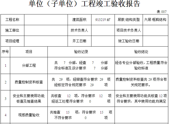 云南省工程竣工验收报告资料下载-单位（子单位）工程竣工验收报告