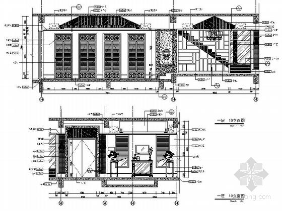 [广东]官宅双层别墅室内装饰设计CAD施工图-一层立面图