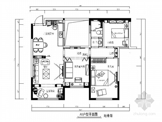 地中海风格装修吊顶资料下载-[原创]地中海风格三居室室内二次装修改造施工图