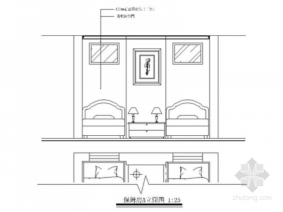 豪华欧式风格三层别墅样板间装修施工图保姆房立面图