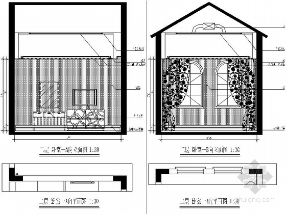[三亚]典雅欧式三层别墅样板房CAD装修图（含效果）卧室立面图