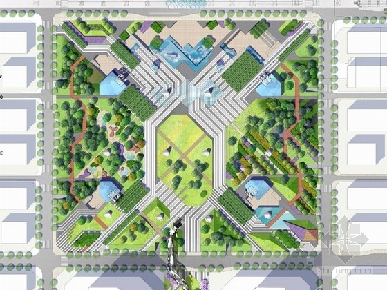 小型校园休闲广场景观设计资料下载-[重庆]城市商务休闲广场景观设计投标方案