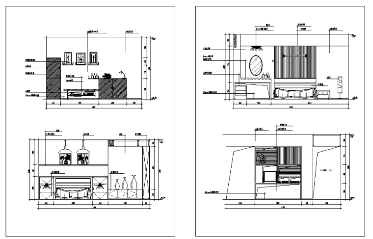 中式空间立面cad资料下载-卧室经典分空间CAD立面图库