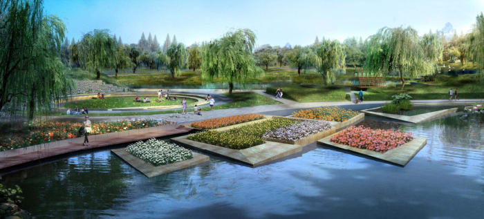滨水植物景观效果图资料下载-[四川]绿色城市生态滨水中心河道两岸景观规划设计方案