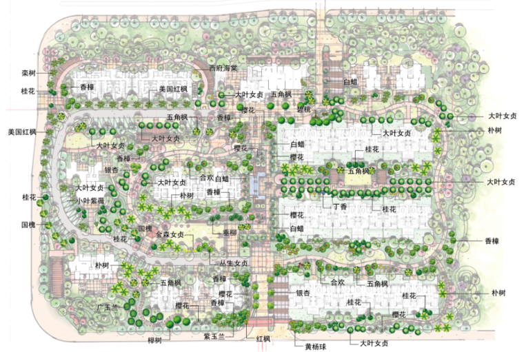 [河南]东方休闲主义居住区景观设计深化方案-绿化布置图
