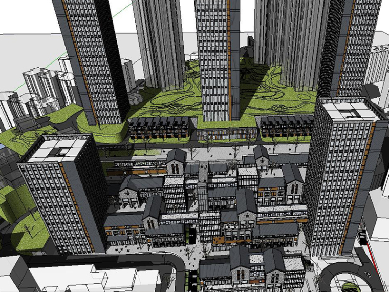 沿街商业设计su资料下载-仿中式商业综合体建筑SU模型