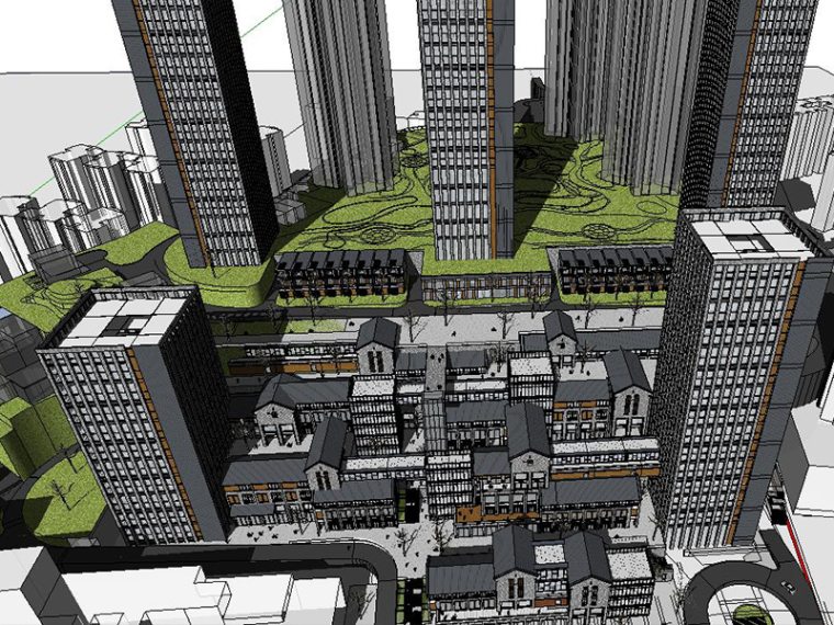 商业综合体景观中式资料下载-仿中式商业综合体建筑SU模型