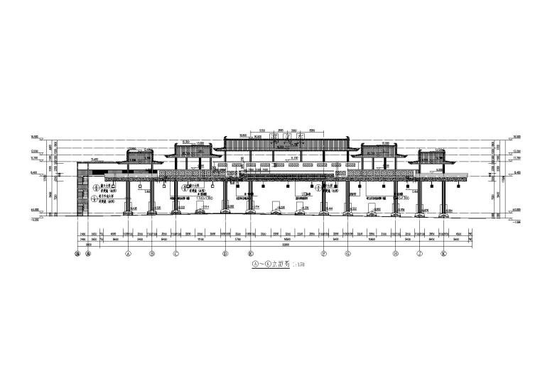 [遵义]二层钢框架结构收费天棚施工图-收费站建筑轴立面图