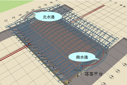 悬挑大跨度弧形“水滴”状钢结构施工技术-水滴钢结构布局图