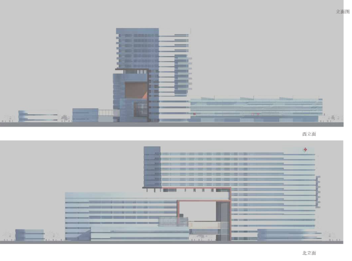 [福建]长乐市组合型现代大型医院建筑设计方案文本-立面图