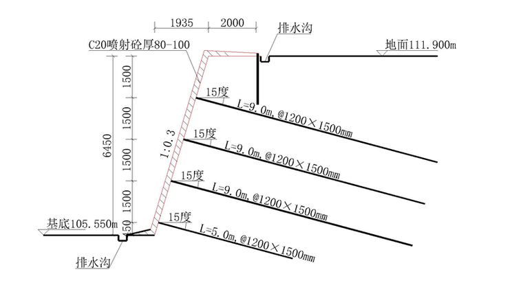 排水通道工程甲级基础深基坑工程安全专项施工方案-支护剖面图