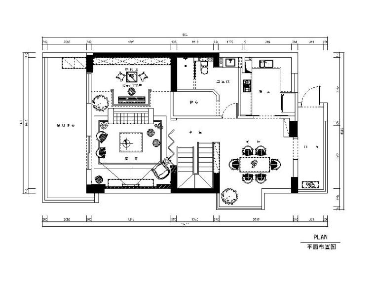 新中式客餐厅效果图片资料下载-新中式复式楼设计CAD施工图（含效果图）