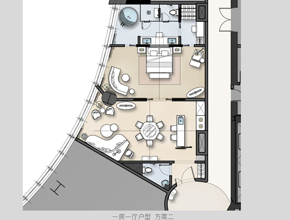 [湖北]CCD--武汉绿地新中心服务式酒店公寓方案文本-一房一厅户型方案二