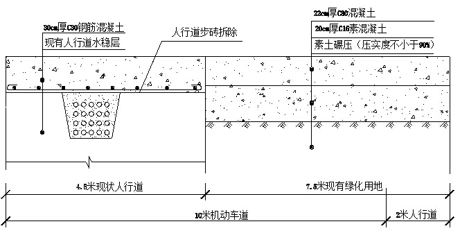 创金杯奖市政大道拓宽改造工程施工组织设计302页（天桥通道辅道，管涵景观照明）-交通便道标准横断面图