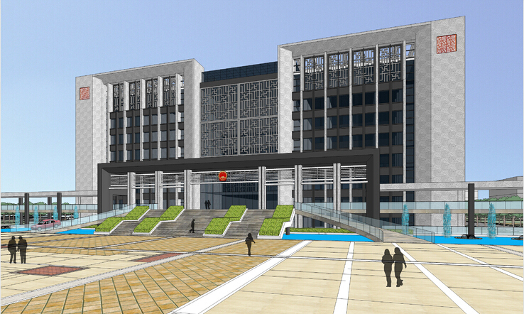 室内办公建筑效果图资料下载-[浙江]绍兴市行政中心规划方案sketchup模型