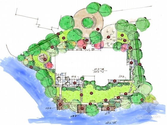 中式别墅景观规划设计文本资料下载-某别墅手绘景观规划设计方案