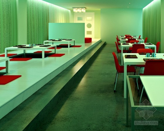 绿色餐厅装修图资料下载-绿色清新餐厅3d模型下载
