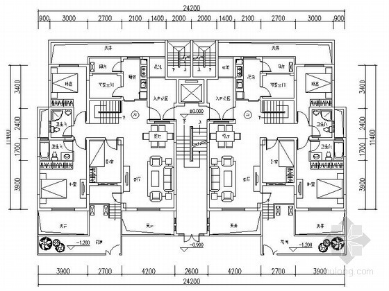 四室一厅两层平面图资料下载-某一梯二大户型平面图（120、130平方米）